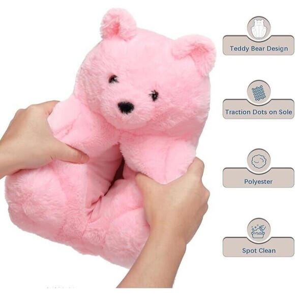 Teddy Bears Slippers Women Fluffy Shoe Cute House Animal Slippers Fuzzy Green - Picture 6 of 6